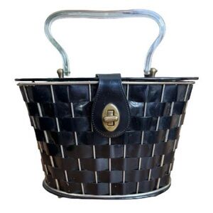 1950’s Dorset Rex Fifth Avenue woven blk patent bag w clear lucite handle
